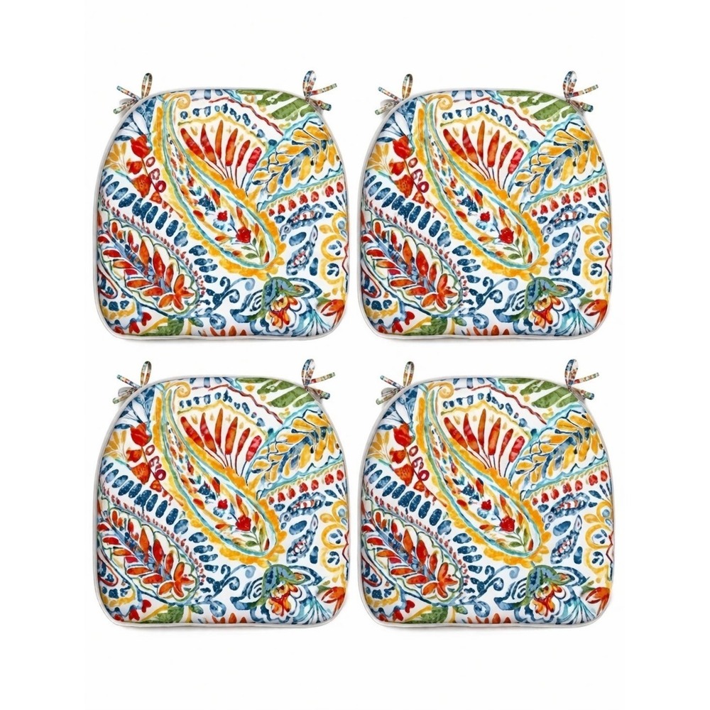 Indoor/Outdoor Chairpad with Ties, 16" x 17" 4 Pack Paisley Multi Color